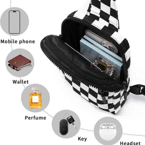 Stylish Water-Resistant Checkered Crossbody Sling Bag for Active Lifestyles - Picture 6 of 7